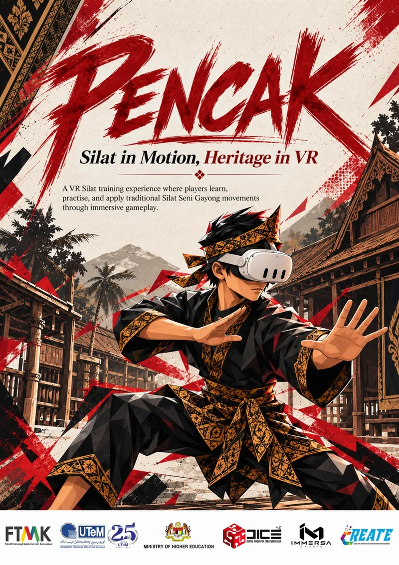 Silat practitioner wearing a VR headset in PENCAK artwork