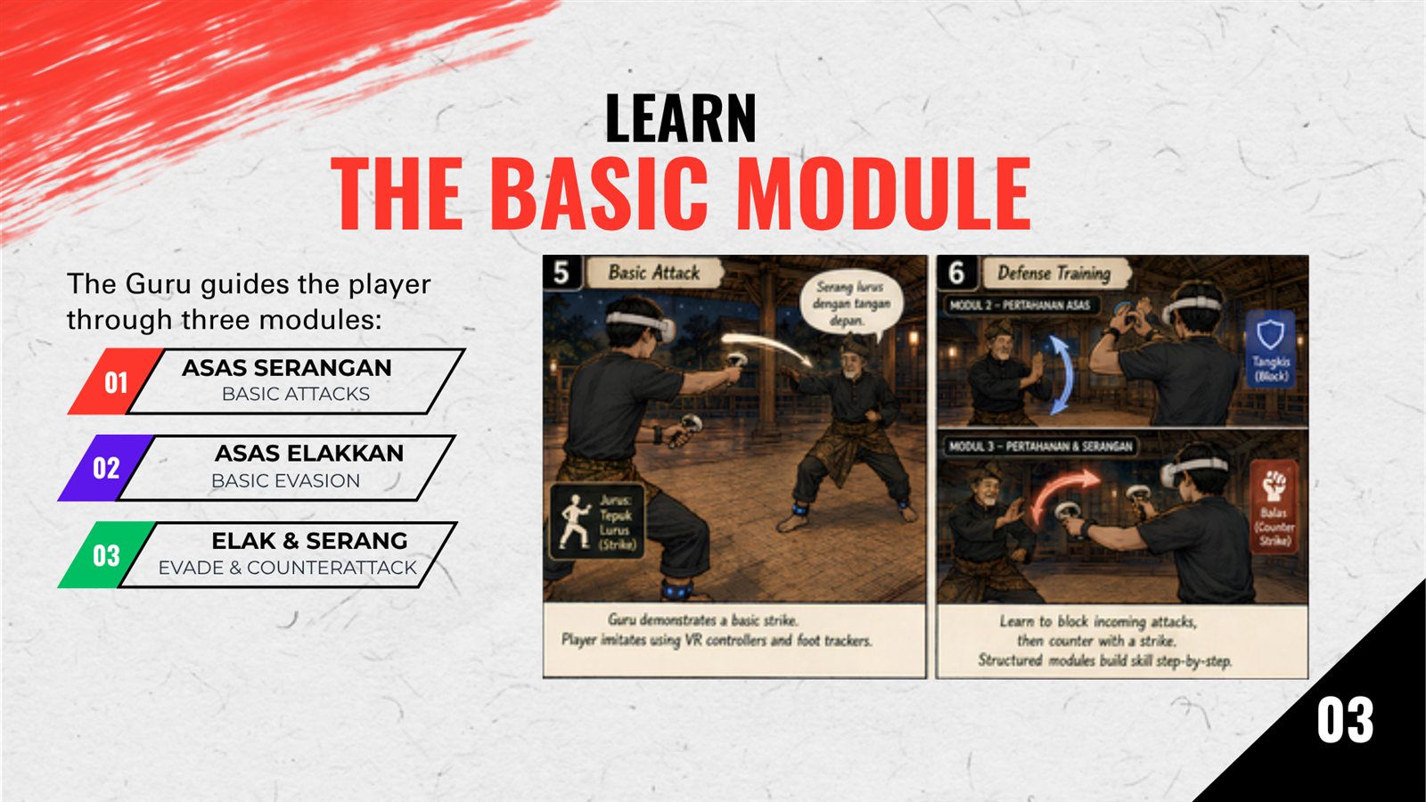 Concept slide showing guided basic silat movement practice