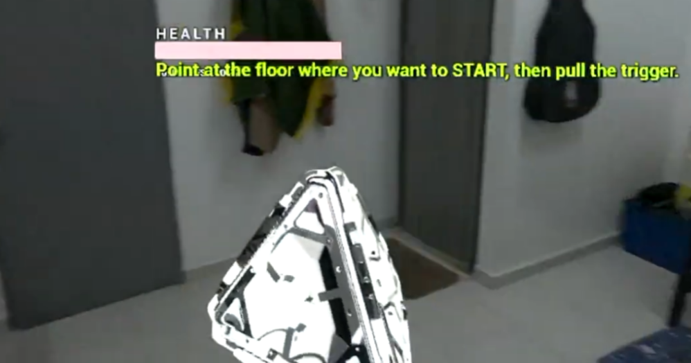 Player selecting a route marker in mixed reality