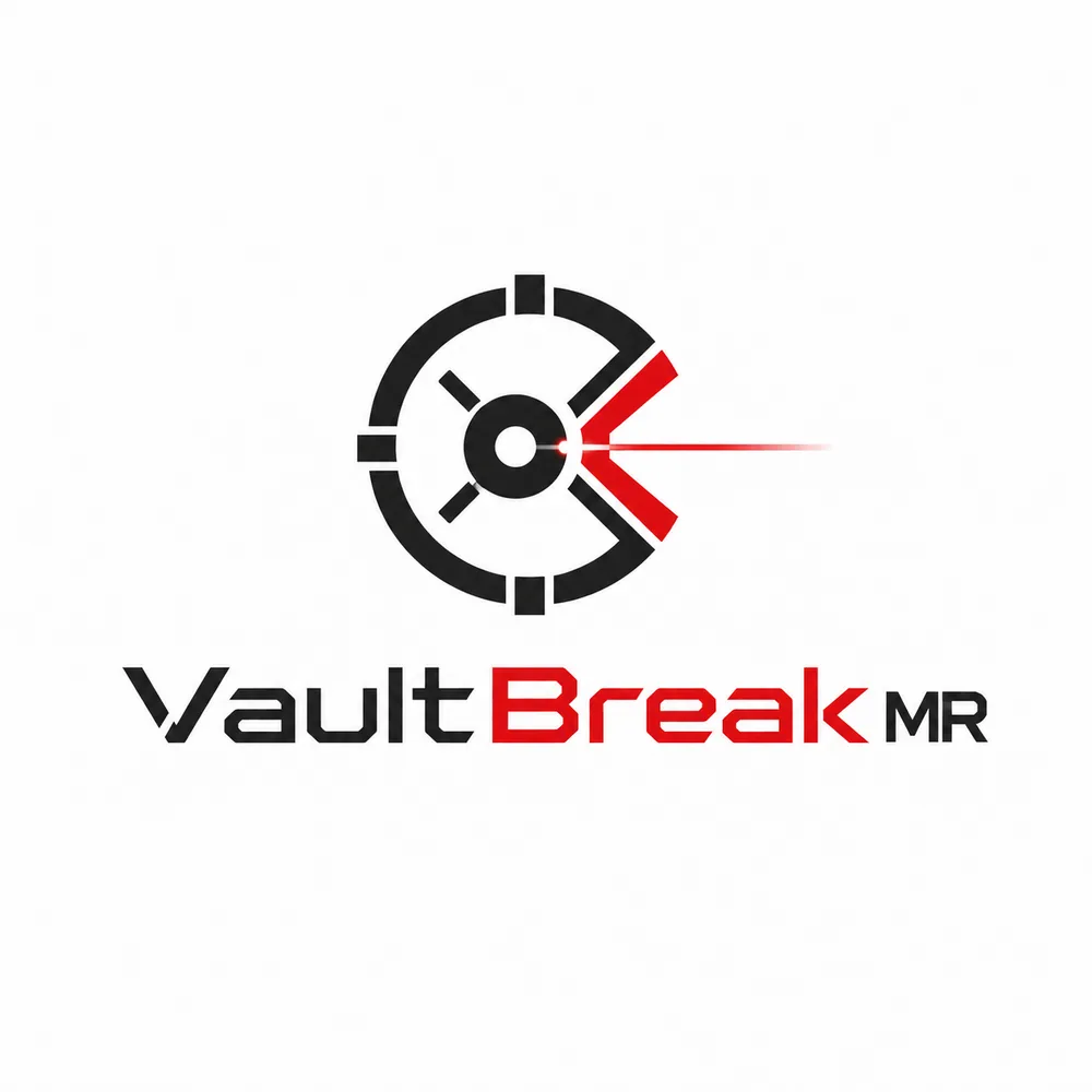 VaultBreak MR logo with a red laser cutting across a circular vault symbol