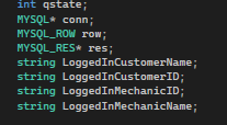 C++ global variables for MySQL results and logged-in user IDs
